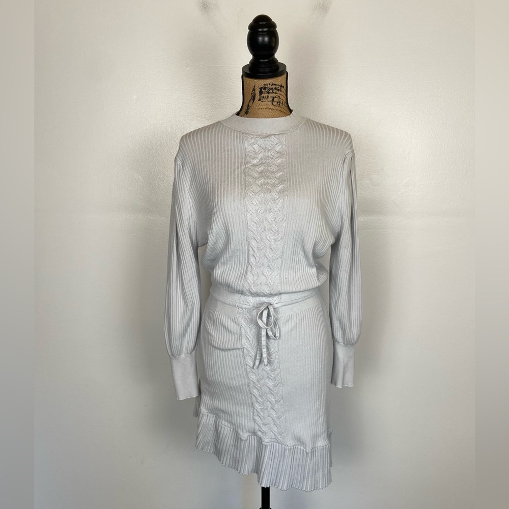 By Egreis Ribbed‎ Sweater Long Sleeves Mini Dress XS Gray Mock Neck Asymmetrical